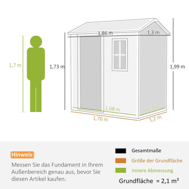 Outsunny Gerätehaus aus Kunststoff mit Satteldach und Fenster in Grau, B/T/H: 186 x 130 x 199 cm - Bild 4
