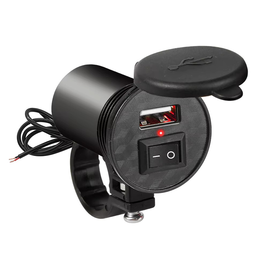 Ticify USB Ladegerät für Motorrad Lenker mit Schalter, 12/24V Wasserdichter Schnelllade Adapter in Schwarz - Bild 2