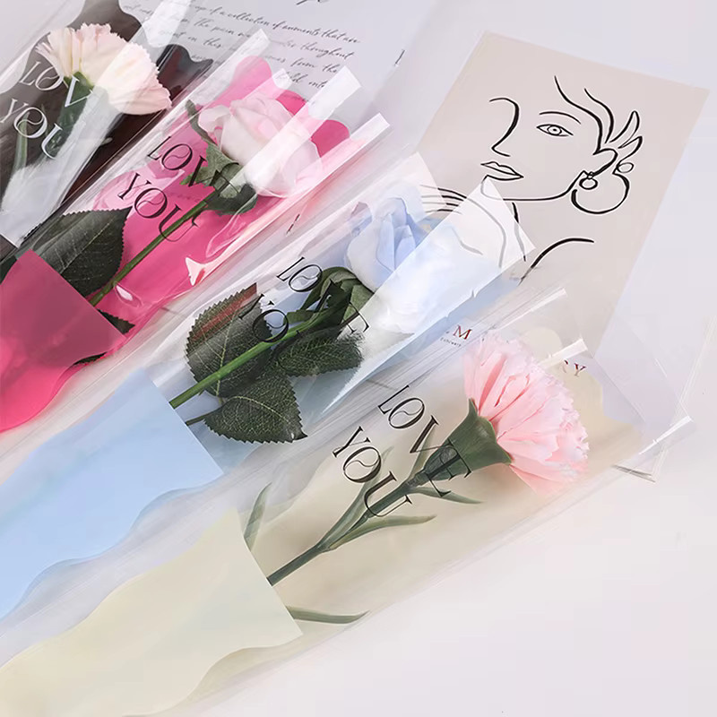 50 Stück JETTING Einzelrosenhüllen aus transparentem Kunststoff, schillernde wasserdichte Blumenverpackungstaschen zum Selbermachen - Bild 2