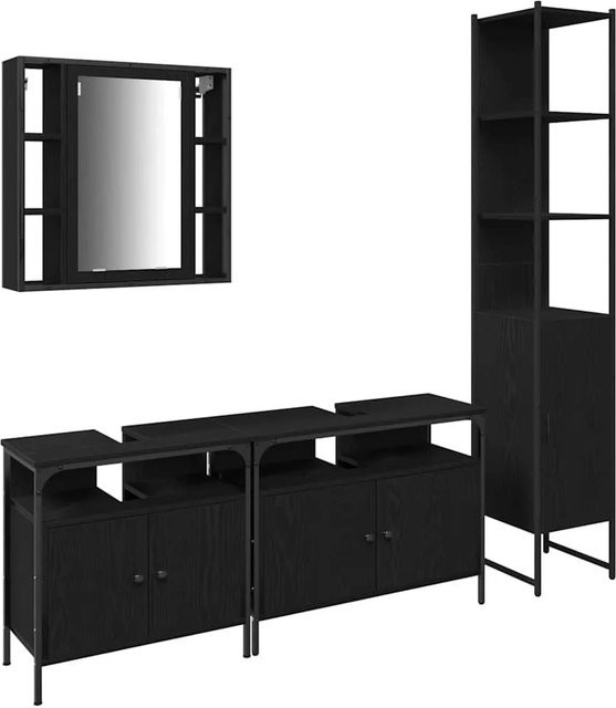 vidaXL Badezimmerschrankset 4-teilig in Schwarz mit Spiegelschrank und Waschtischunterschrank, modern und matt - Bild 1