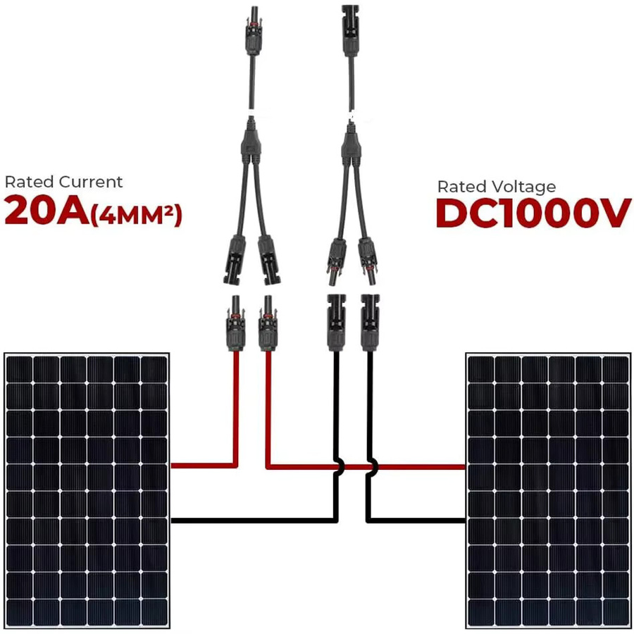 Solar-Steckverbinder Y-Zweig Set mit parallelem Adapterkabel in Schwarz für Solarpanels - Bild 3