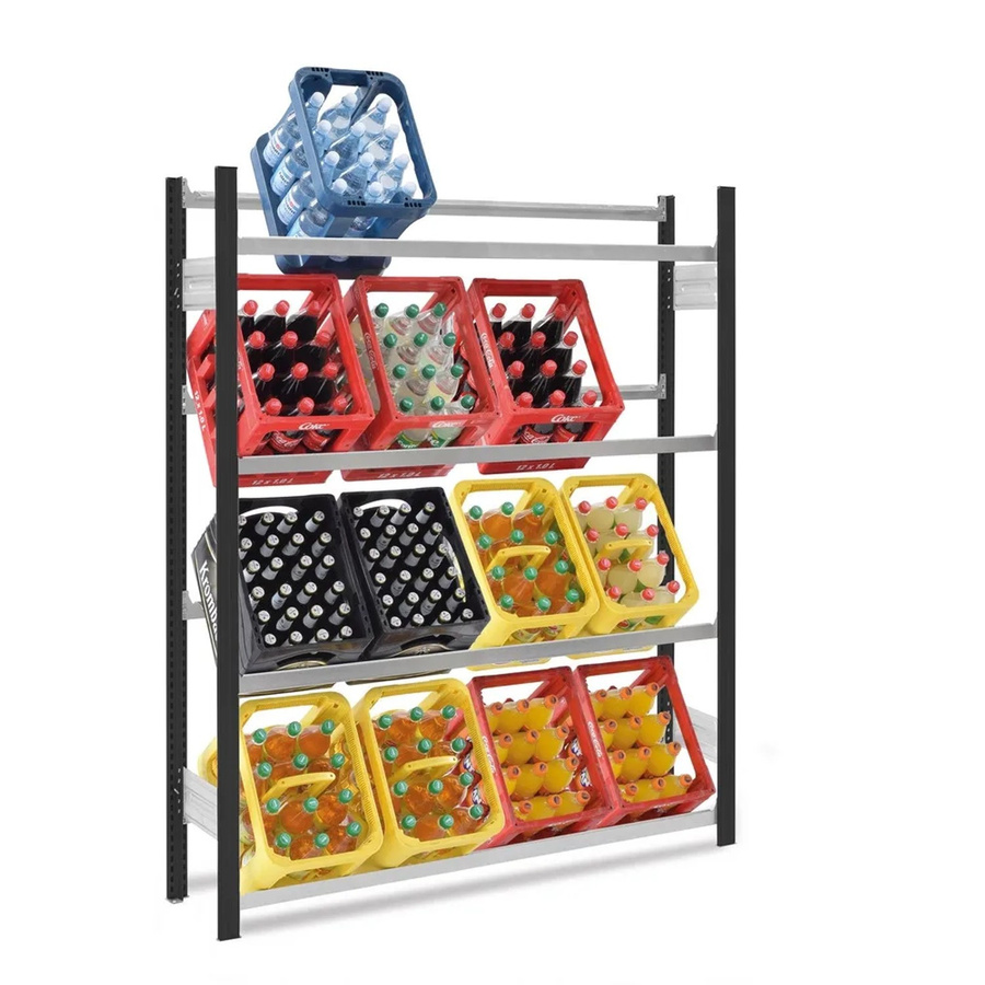 PROREGAL Getränkekistenregal Stecksystem T-Profil mit 4 Ebenen, H x B x T: 175 x 150 x 30 cm, Anthrazit/Verzinkt - Bild 2