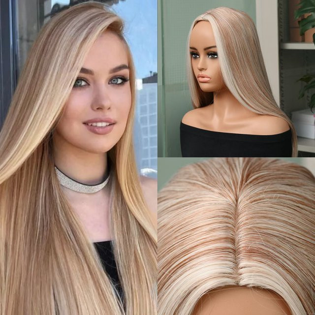 Suri Hair Perücke, lange gerade blonde Haare, Ombre-Braun bis Blond, hitzebeständiges Kunsthaar - Bild 1