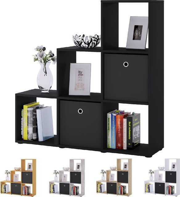 VCM Holzregal Nitas stehend in Schwarz, H x B x T: 105 x 108 x 29 cm - Bild 1