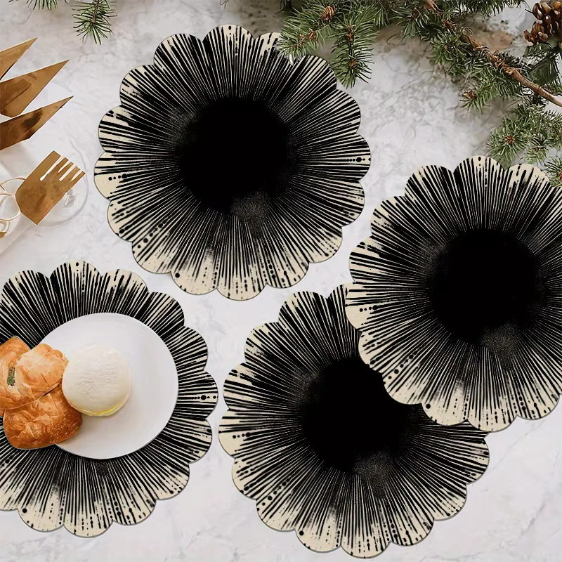 VIKAMA 4-teiliges Tischset mit abstraktem Grafikdesign in Schwarz - Bild 2
