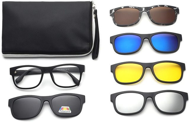 Yiran bag 2203A Sonnenbrille, Clip-On, polarisiert, schwarz, Kunststoff, Herren, Vollrand, quadratisch - Bild 1