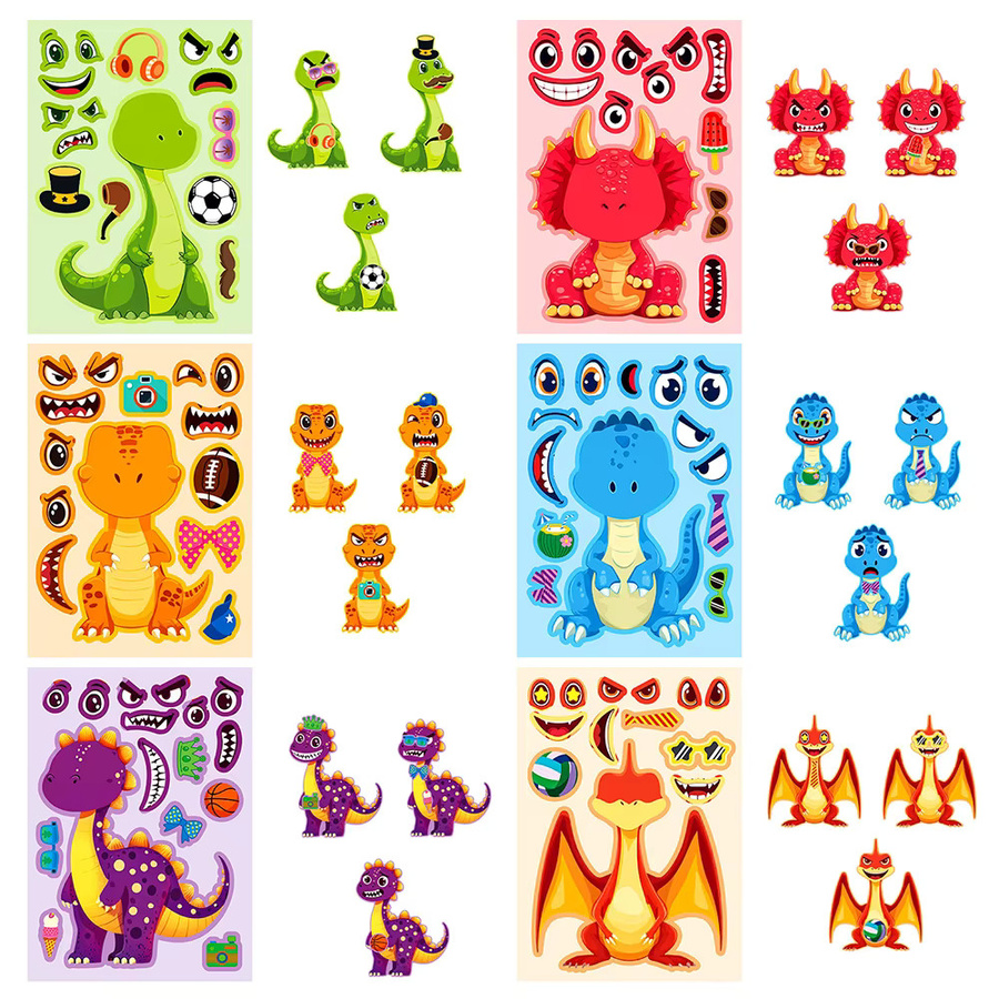 Charile Dinosaurier Puzzle-Aufkleber, Lernspielzeug, 6/12 Blatt - Bild 2