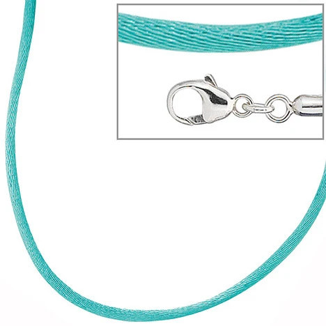 Colfem Collier Halskette, Seide, türkis, 925 Silber, 42 cm, Unisex - Bild 1