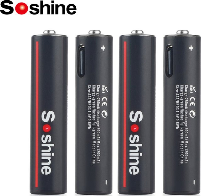 Soshine USB AAA Lithium-Batterien 1,5 V, 600 mWh, wiederaufladbar, Schwarz - Bild 1