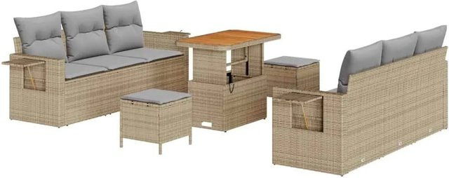 vidaXL Garten-Sofa-Set mit 9 Teilen und Kissen in Beige und Hellgrau - Bild 1