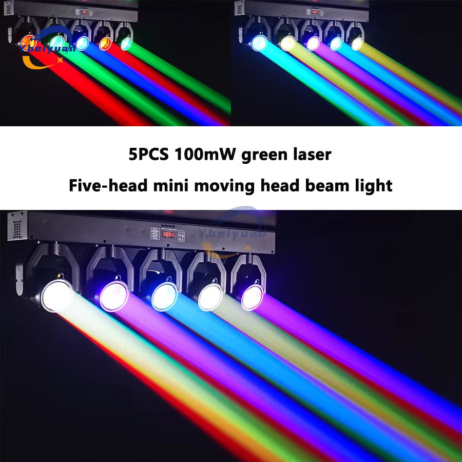 Ybeiyuan 5-Kopf LED Moving Head Beam mit 180W, RGBW und grünem Laser, DMX512 und Sprachsteuerung, Schwarz - Bild 5
