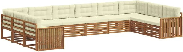 vidaXL Sofagarnitur aus Massivholz Akazie in Natur und Creme, 10-teiliges U-Form Sofa Set mit Sitz- und Rückenkissen - Bild 1