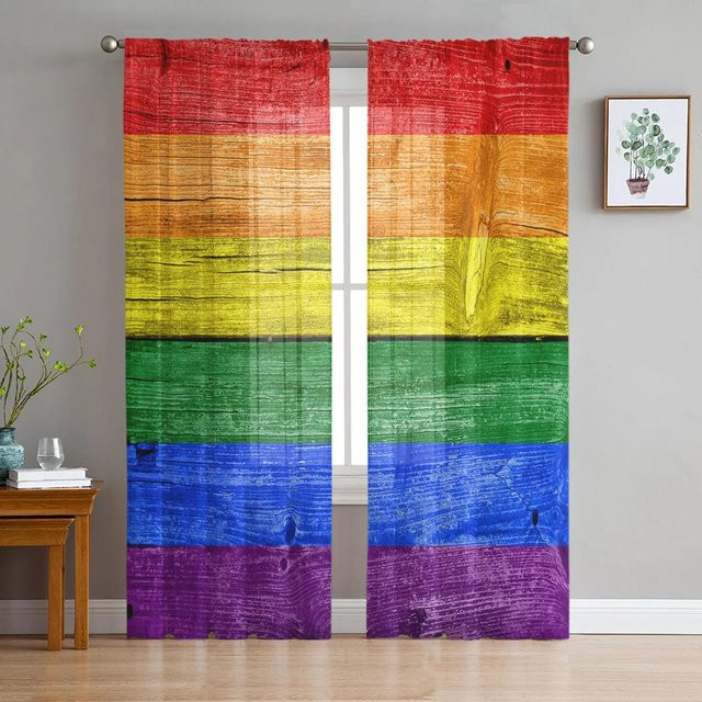 Yiran Furniture Regenbogen-Sternenlicht Chiffon-Vorhang mit Sternen-Design, transparent, B: 135 cm, H: 215 cm - Bild 1