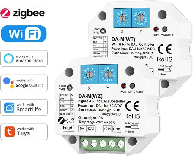 CENFAYA Tuya WiFi Zigbee DALI Konverter Dimmer-Controller für DC 24V LED Streifen, RGBW Unterstützung, kompatibel mit Smart Life App, Alexa und Google Assistant - Bild 1