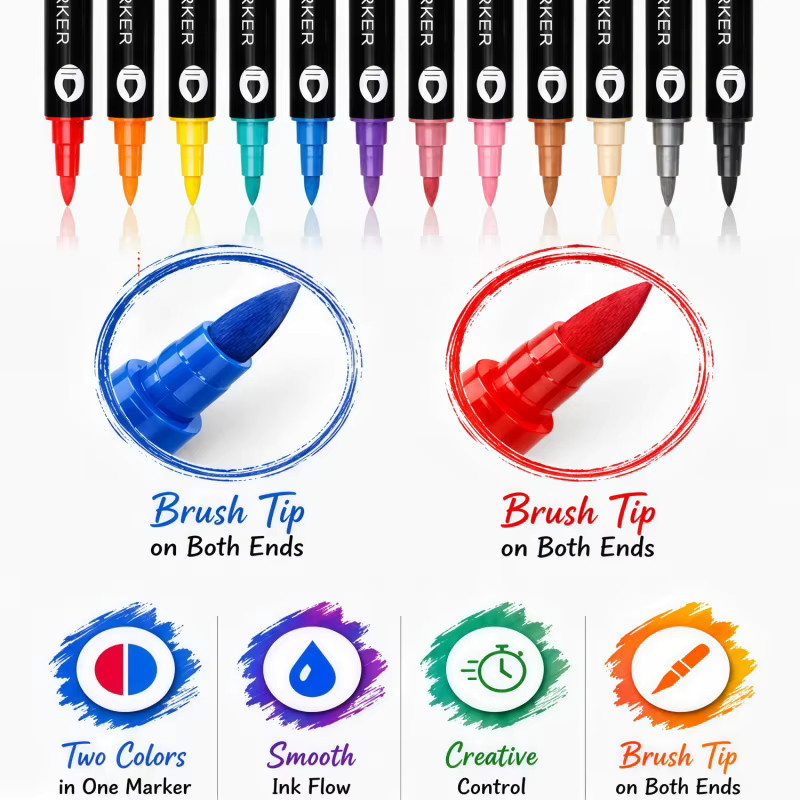 Kolorowys Acrylmarker Set mit Brush-Spitze in Mehrfarben und Rot für verschiedene Oberflächen - Bild 4