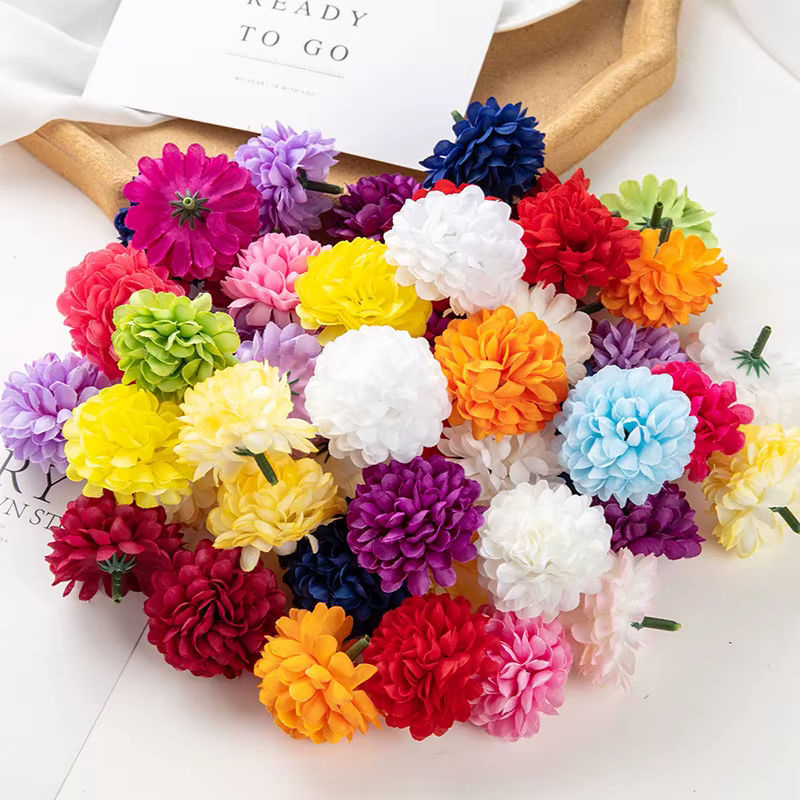 10 Stück künstliche mehrschichtige Seiden-Chrysanthemenköpfe von smr in Grün und Multicolour, Durchmesser: 5 cm, ideal für Hochzeitsdekoration und DIY-Projekte - Bild 4