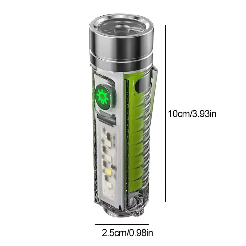 Multifunktionale USB C wiederaufladbare LED-Mini-Taschenlampe mit UV-Licht, Magnet und Schlüsselanhänger in Grün und Silber - Bild 4
