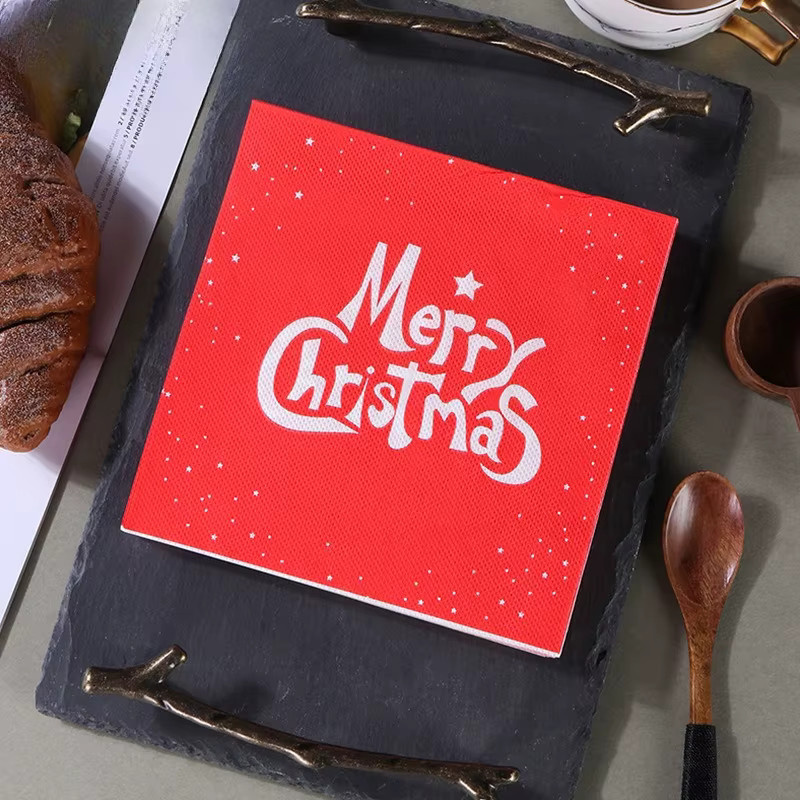 GUANYAO Weihnachts Servietten Rot mit Motiv, 20 Stück, B: 33 cm - Bild 1