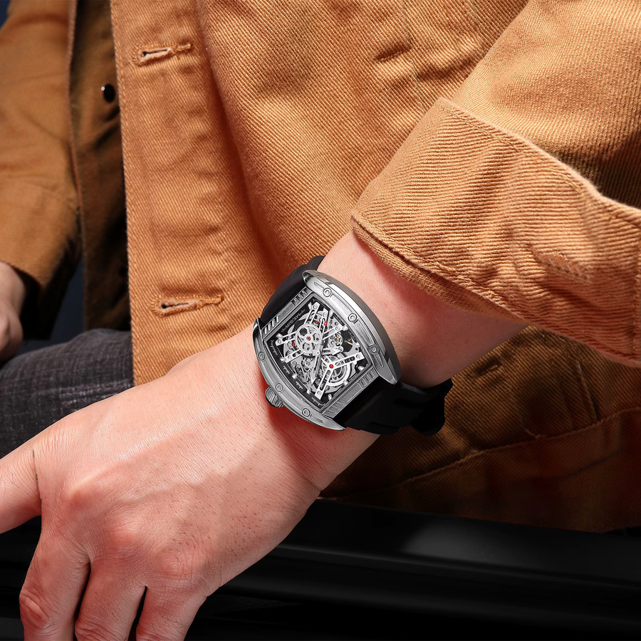 MEGIR Armbanduhr Automatik, Silber, Silikon, 44 mm, Herren - Bild 2