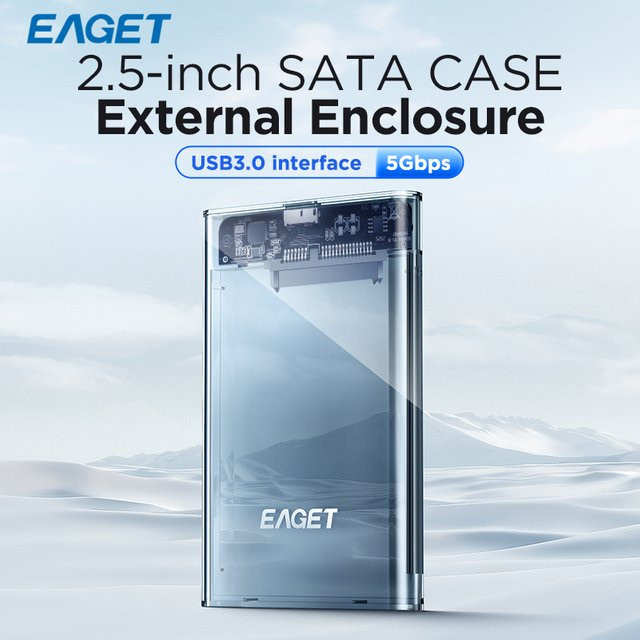 Eaget E15 Externe Festplattenbox für 2,5 Zoll SATA zu USB C 3.2 Gen 1, 5 Gbit/s, Transparent - Bild 1