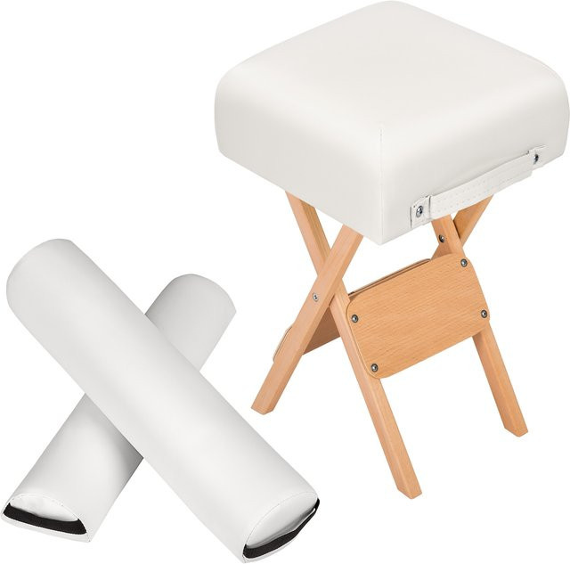 tectake Hocker mit 2 Rollen aus Holz und Kunstleder in Weiß, B/T/H: 34 x 34 x 54 cm - Bild 1