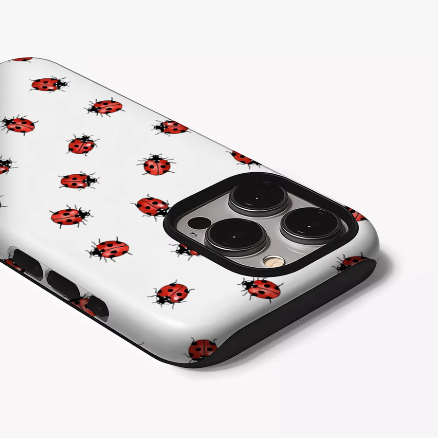 Marienkäfer Red Dot Handyhülle für iPhone 17 16 15 14 13 Pro Max Plus mit doppelschichtiger Rückseite in Weiß - Bild 2