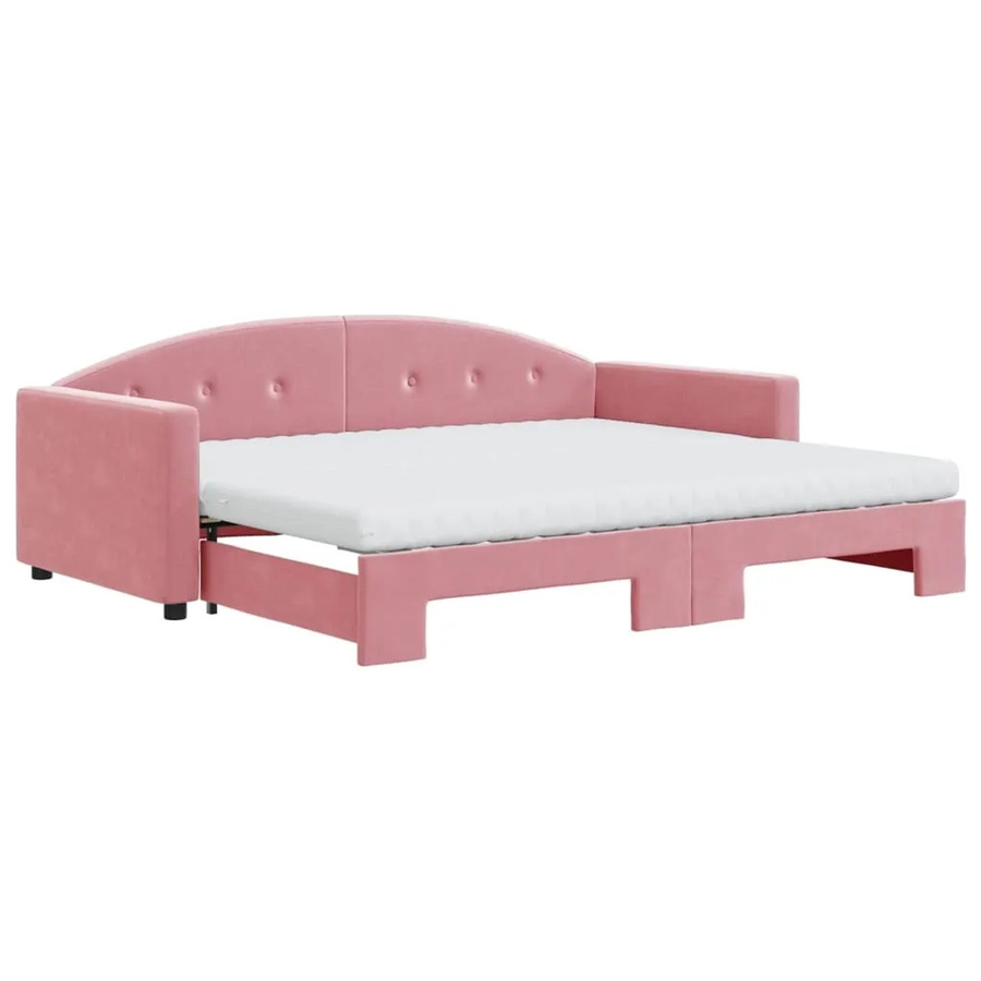 vidaXL Ausziehbares Tagesbett mit Matratze in Rosa aus Samt, B/T/H: 90 x 200 cm - Bild 2