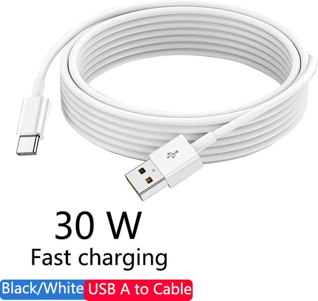 GeydrQ USB-A auf USB-C Ladekabel 30W Datenkabel für Samsung, Huawei und Xiaomi in Schwarz oder Weiß - Bild 1