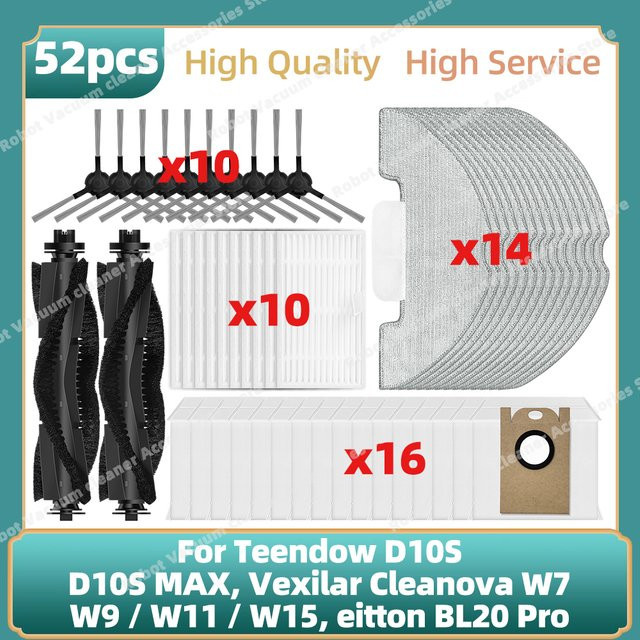 OSSIEAO Ersatzteil-Set in Weiß für Teendow D10S / D10S MAX, Vexilar Cleanova W7 / W9 / W11 / W15 und eitton BL20 Pro mit Hauptbürste, Seitenbürste, Filter, Wischmopp und Staubbeutel - Bild 1