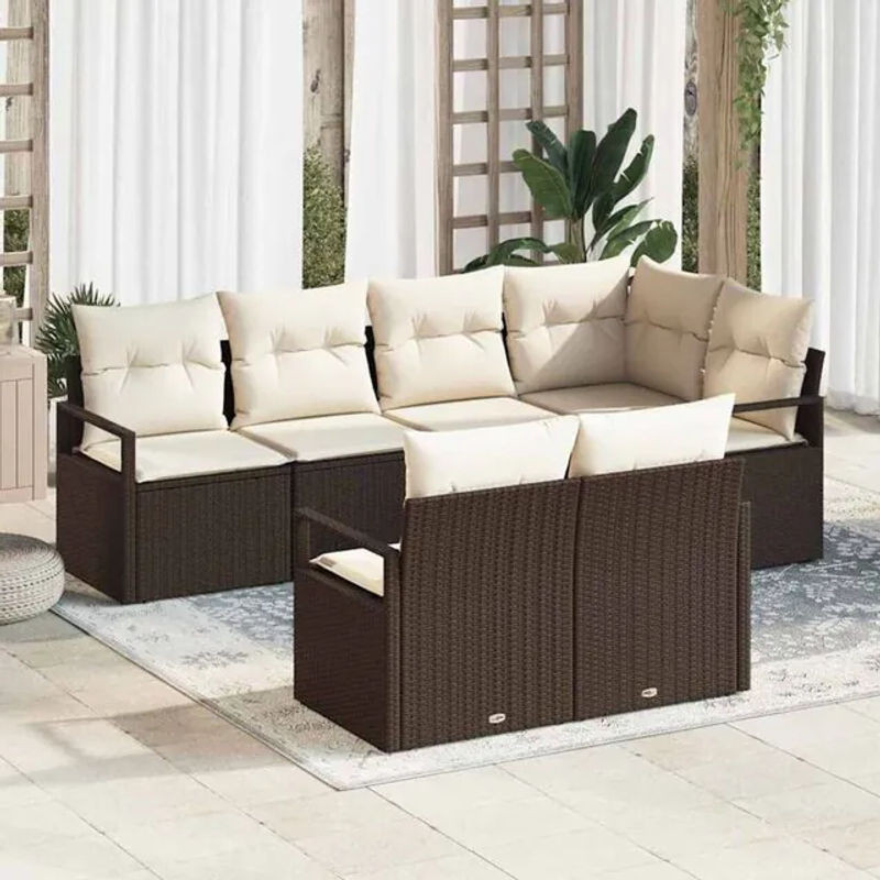 Vidaxl Garten-Sofa-Set aus Rattan und Metall mit 7 Teilen, modularer Speicherfunktion und Kissen, Braun und Creme - Bild 1