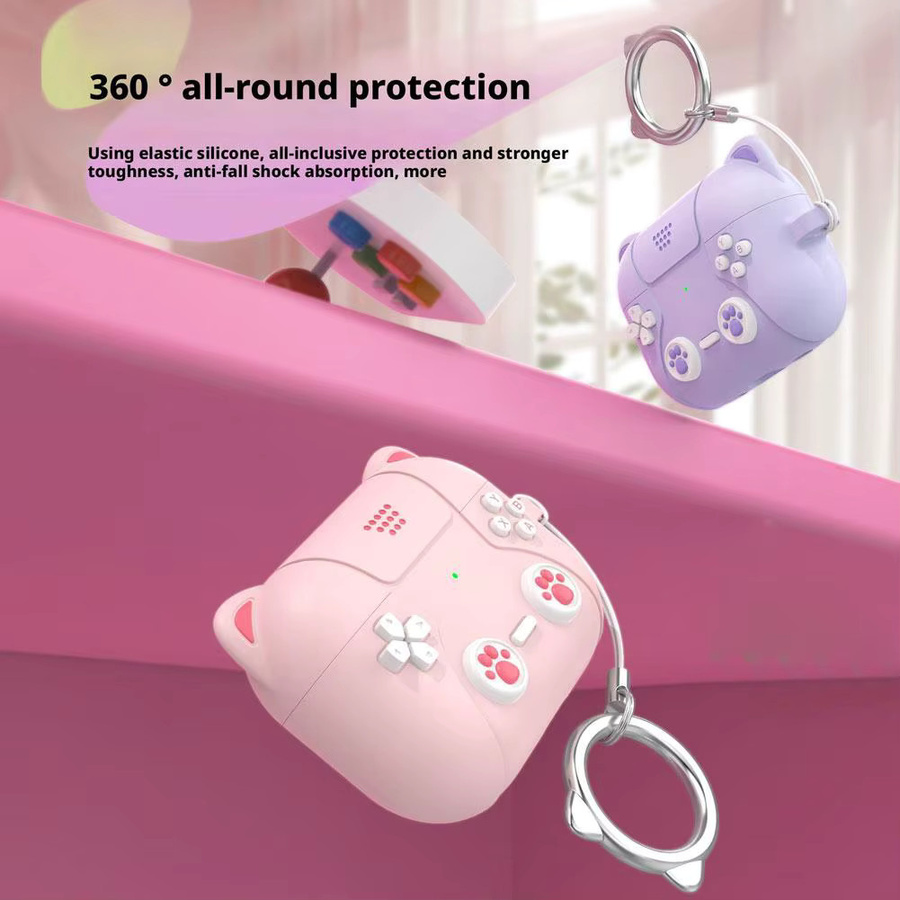 Silikon Schutzhülle mit Anime Katze Design für Apple AirPods Pro 3 in Pink - Bild 3