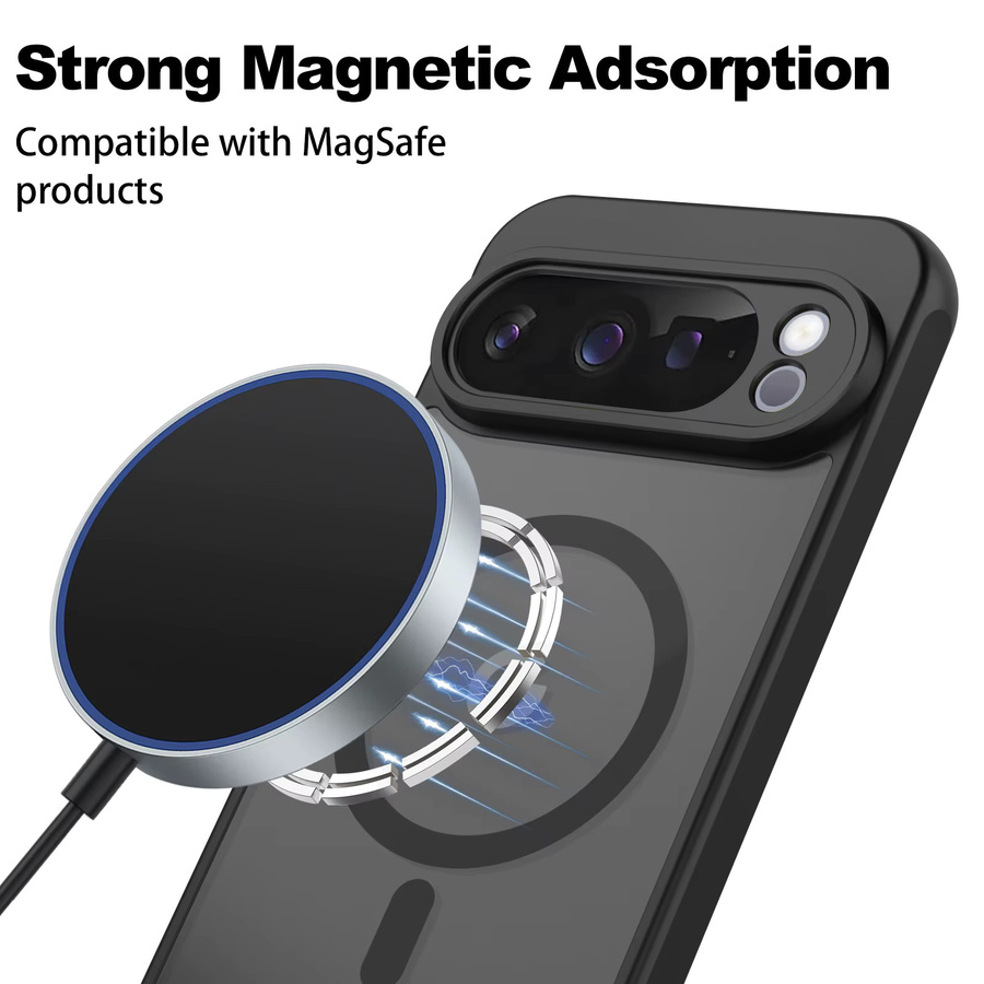 Matte durchscheinende magnetische Hülle für Google Pixel 10, 9, 10 Pro, 9 Pro, 10 Pro XL und 9A mit MagSafe Wireless Charging Kompatibilität, Farbe: Schwarz, stoßfeste Abdeckung - Bild 2
