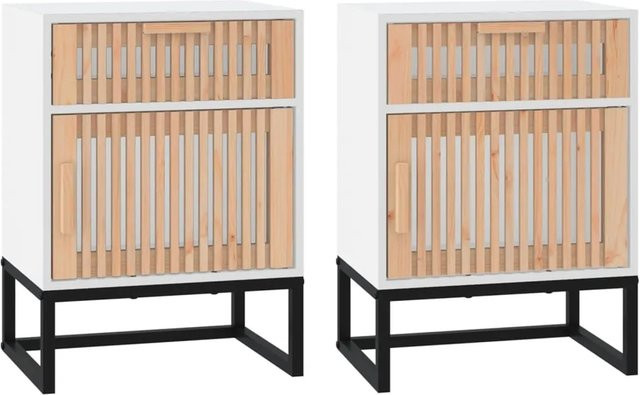 vidaXL Nachttische 2er-Set Weiß aus Holzwerkstoff und Eisen, B/T/H: 40 x 30 x 55,5 cm - Bild 1