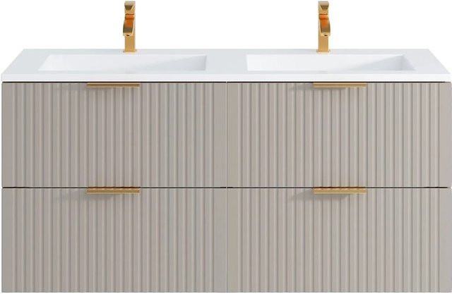 Vente-unique Doppelwaschtisch Zevara im Art-déco-Stil, Beige, B: 120 cm, T: 46 cm, H: 57 cm - Bild 1