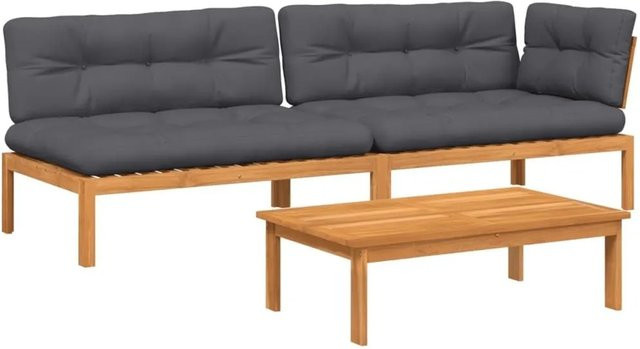 vidaXL 3-teilige Garten-Sofagarnitur aus Akazienholz mit Kissen in Anthrazit und Grau - Bild 1