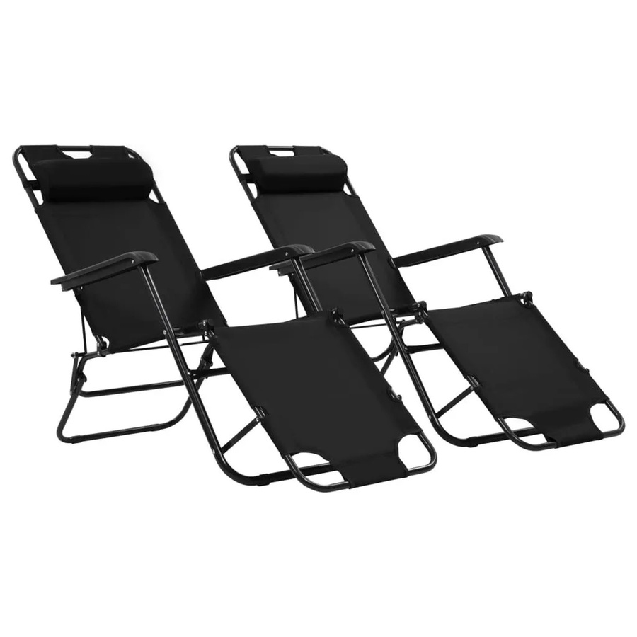 Furnicato Set aus 2 klappbaren Sonnenliegen mit Fußablage und verstellbarer Kopfstütze, Schwarz, Textilene und pulverbeschichteter Stahl - Bild 2