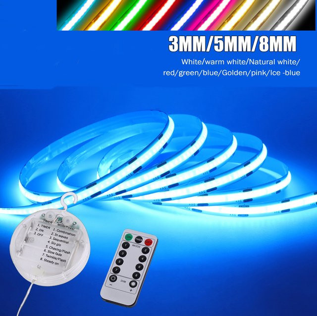HEGEHE Dimmbare COB LED-Lichtleiste mit 8 Modi und Batteriefach, Flexibles RGB LED-Band für TV-Hintergrundbeleuchtung in Weiß, Rot, Blau, Pink und Grün - Bild 1