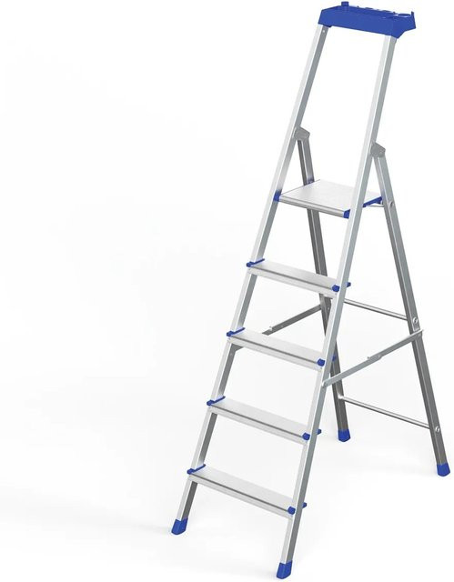 Werner Stufenstehleiter Pro Smart 5 Stufen aus Aluminium in Silber mit Trays und Gummifüßen - Bild 1