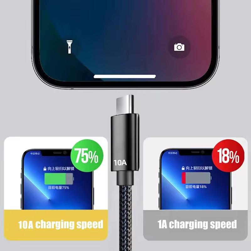 USB A auf Typ C Datenkabel 120W 10A mit Geflecht für schnelles Aufladen und Hochgeschwindigkeits-Datenübertragung in Schwarz - Bild 6