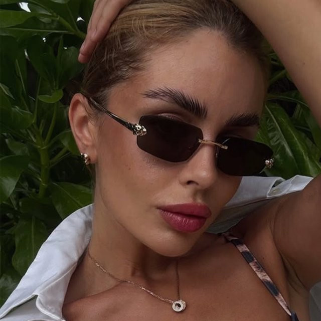 GLTRENDY Sonnenbrille, randlos, rechteckig, Metall, Damen, Braun - Bild 1