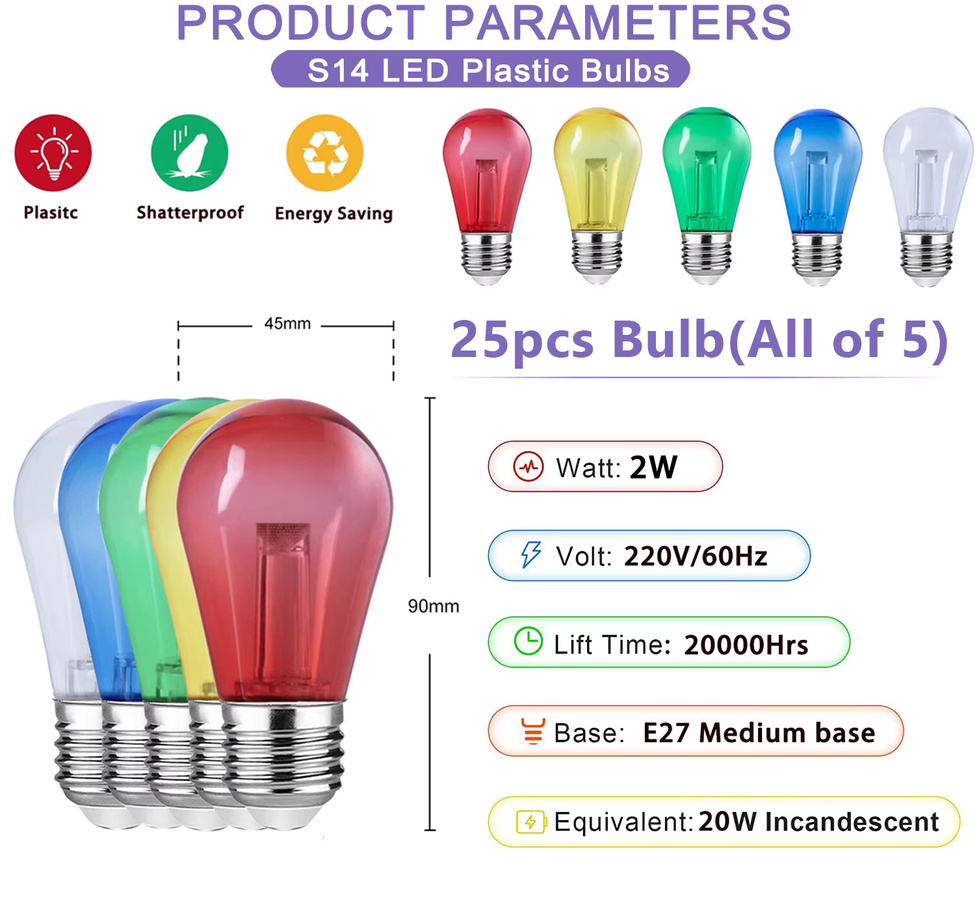 Grensk S14 LED-Dekolampe E27, bunt RGB, 2W, 220V, austauschbar aus Kunststoff - Bild 3