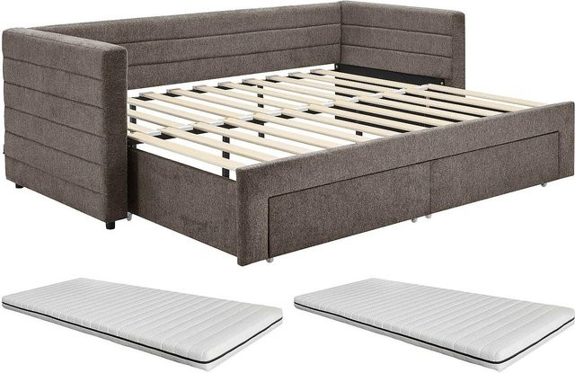 Vente-unique Sofabett Camity in Taupe mit Schlaffunktion und Auszugsschublade, Breite: 223 cm - Bild 1