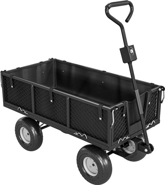 Outsunny Gartenwagen Schwarz mit Luftreifen und herausnehmbarer Plane, 114 l Transportwagen bis 300 kg belastbar - Bild 1