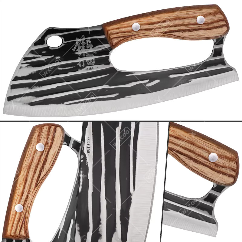 WXCOO 1-3-teiliges professionelles Küchenmesser-Set aus Edelstahl mit Holzgriff bestehend aus Fleischmesser und Hackmesser - Bild 4