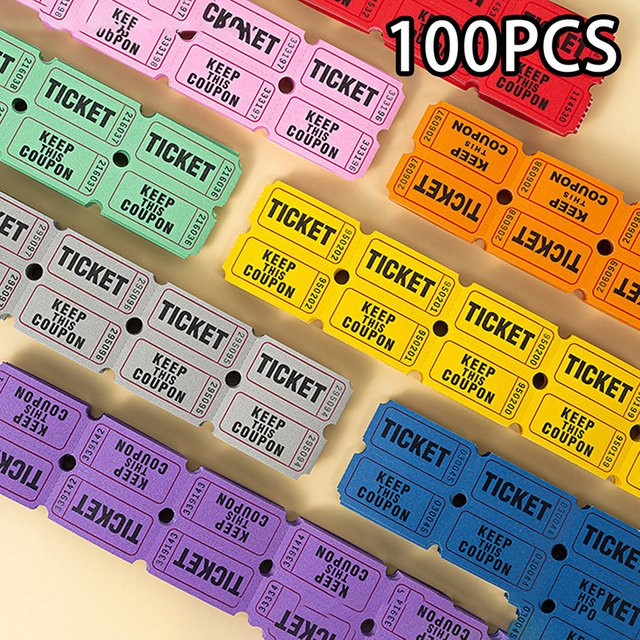 100 Stück Glücksziehungs-Tickets in Rot als Papieretiketten für Klassenzimmer-Lotterien und Feierlichkeiten - Bild 1