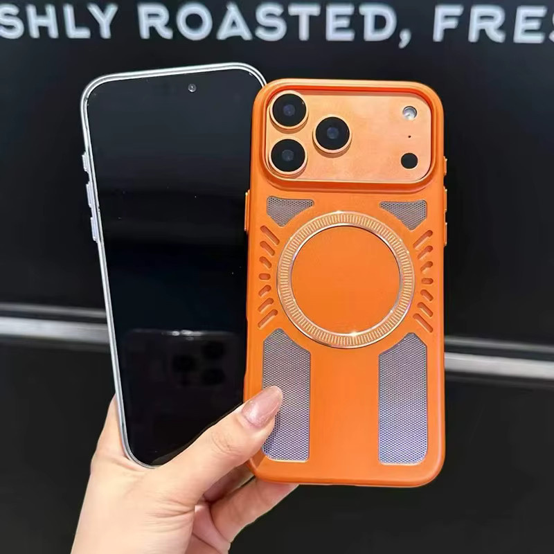 Magnetische kabellose Ladehülle mit Wabenmuster zur Wärmeableitung für Apple iPhone 13, 14, 15, 16 Pro und 17 Pro Max in Gold oder Orange - Bild 2