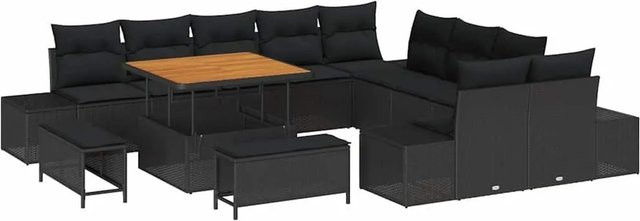 vidaXL Gartensofa-Set 13-tlg. in Schwarz mit Kissen, Polyrattan und Metallgestell für Garten und Terrasse - Bild 1
