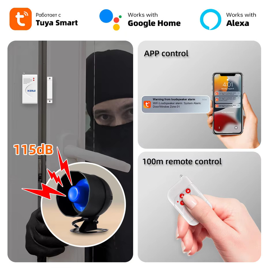 KERUI Einbrecher Sicherheitssystem mit 120db WIFI Lautsprecher Horn, Infrarot-Bewegungsmelder und Türsensor Alarm Kit - Bild 5