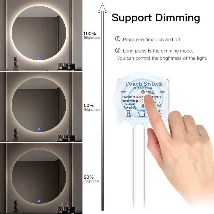 AIMENGTE LED Touch Dimmschalter für Badezimmerspiegel, 5V USB Anschluss, Weiß - Bild 3