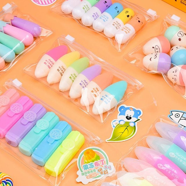 6er Set Kawaii Highlighter mit Blätter- und Pilz-Design, bunte Kreidemarker für Schule und Büro - Bild 1